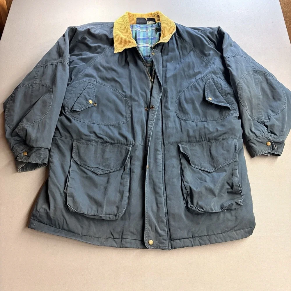 J. Blair Men’s 2XL Blue Barn Coat Plaid Lined Corduroy Collar Chore Jacket